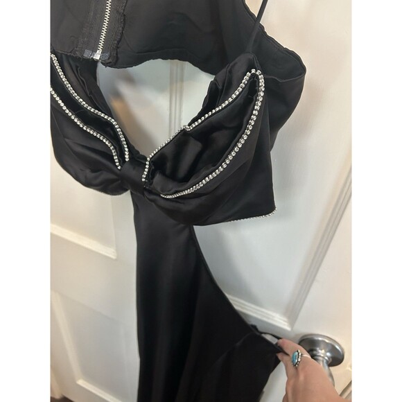 HELLO MOLLY Satin Bow Maxi Dress ‘All the Likes’ Black Size M Wedding Rhinestone - Picture 4 of 14